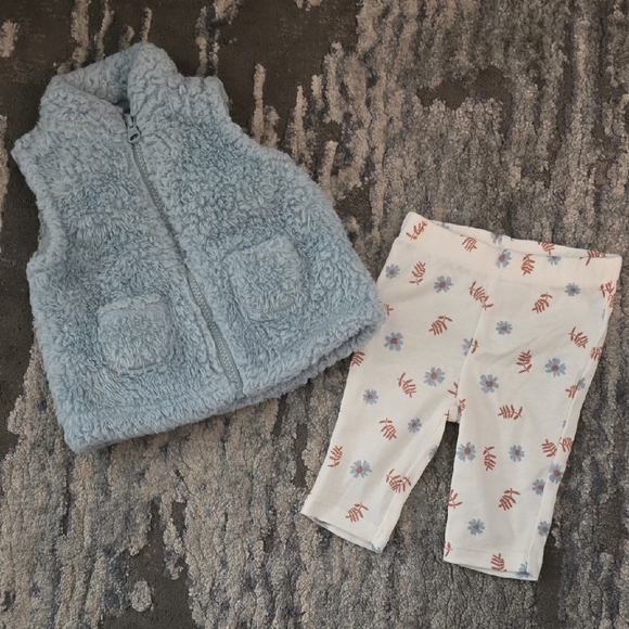Cozy Blue Vest and Floral Pants Kids Matching Set - Picture 1 of 8
